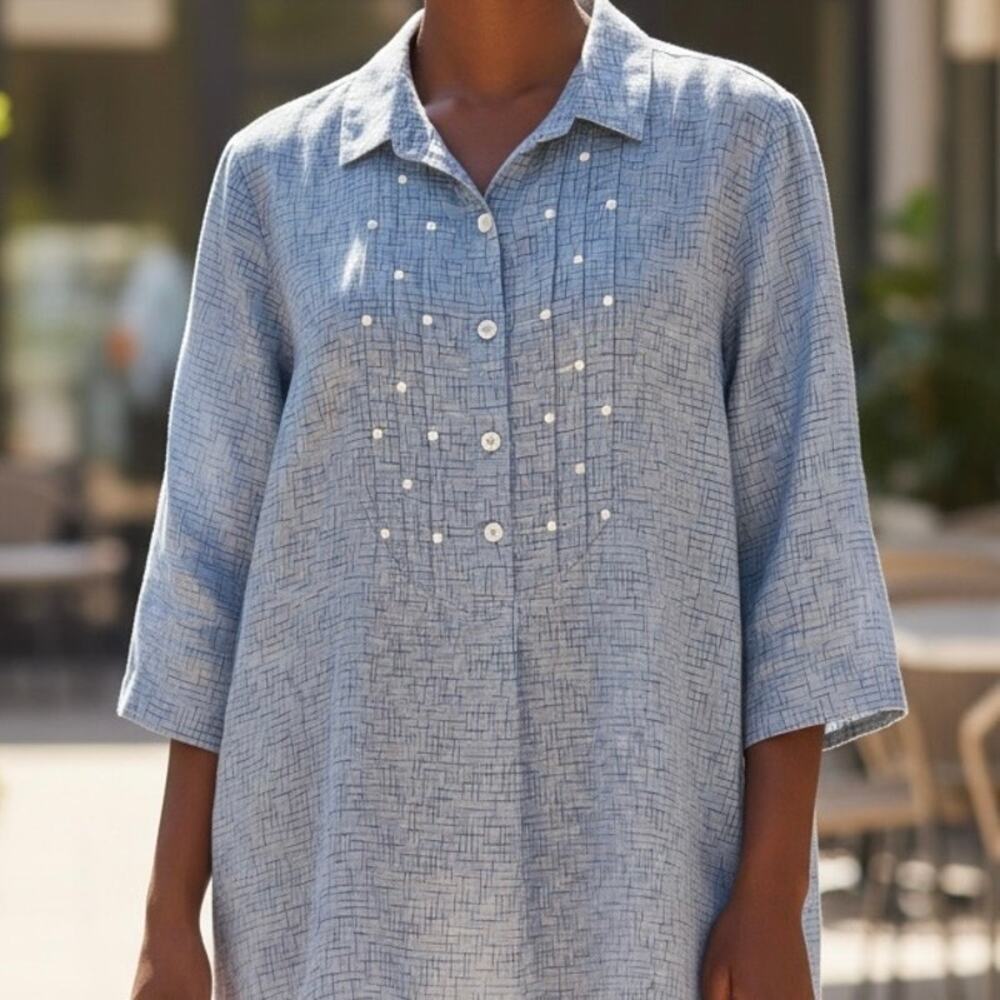 Marketplace India Boho Embroidered 100% Cotton Tunic Top Women's Large Blue